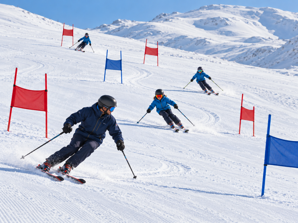 Alpine X Yarış Takımı dört kayakçı dev slalom antrenmanında